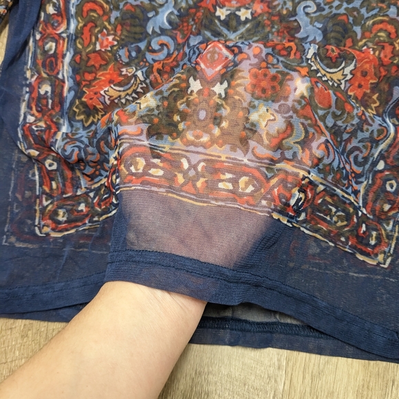 Vintage New York and Company Sheer blue and red Long Sleeve Top - Picture 2 of 6